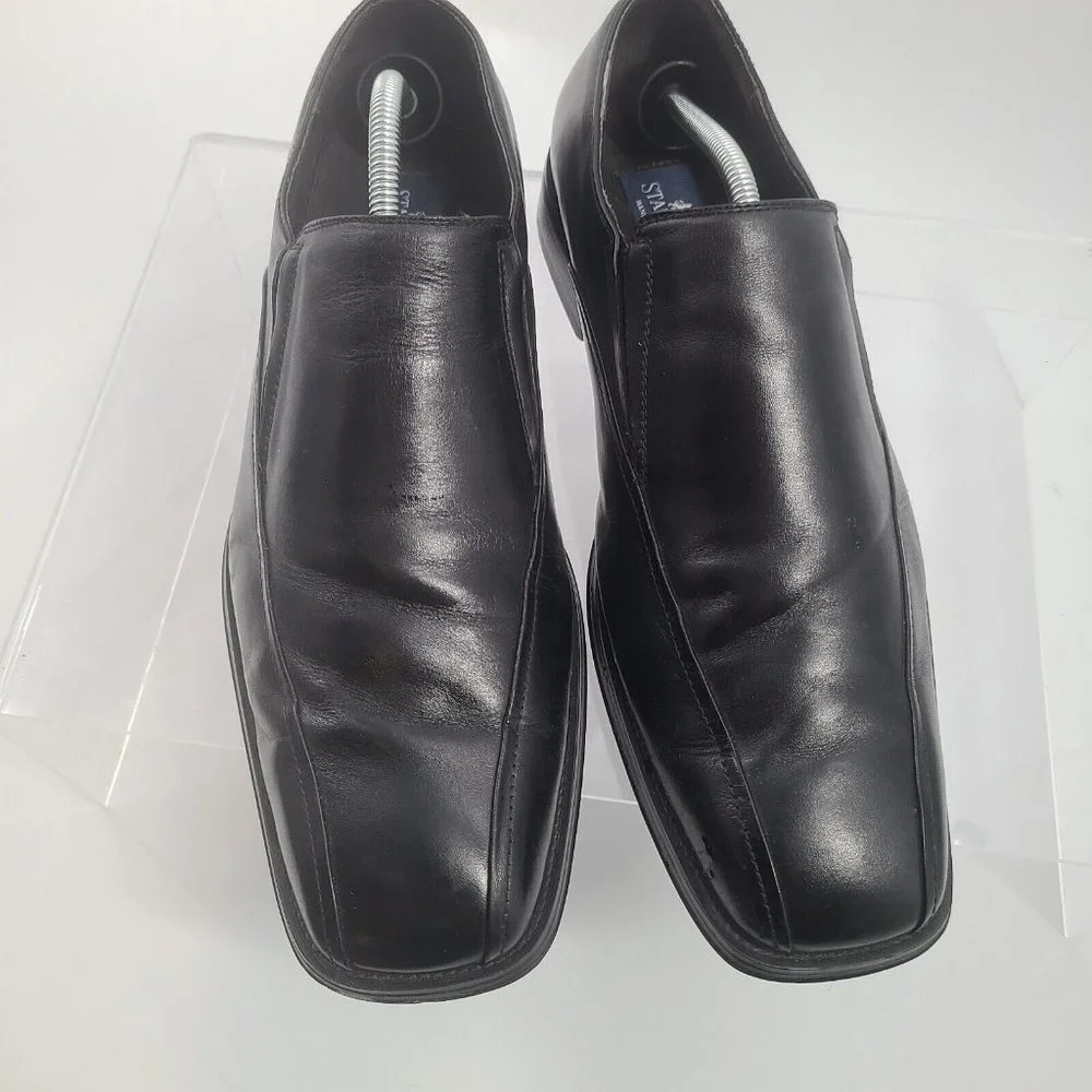 Stafford Mens Sz 12M 19963- 8 Black‎ Genuine Leather Shoes Slip-on Loafer